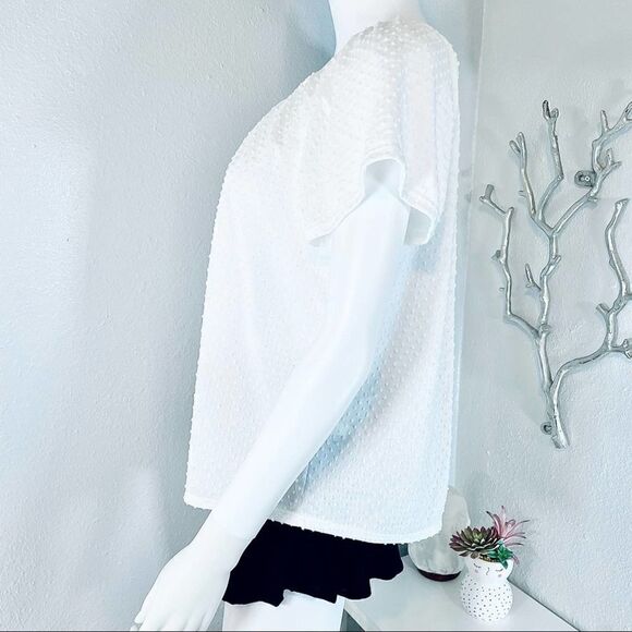 NWT W5 Flowy Swiss Dot Blouse Scoop Neck White Small - Picture 5 of 9